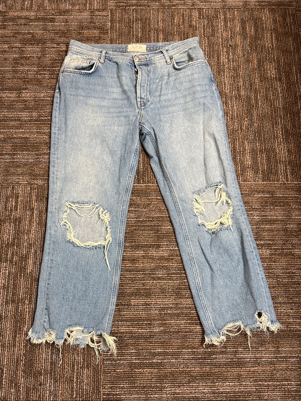 Free People We The Free Light Blue Distressed Straight Leg Jeans